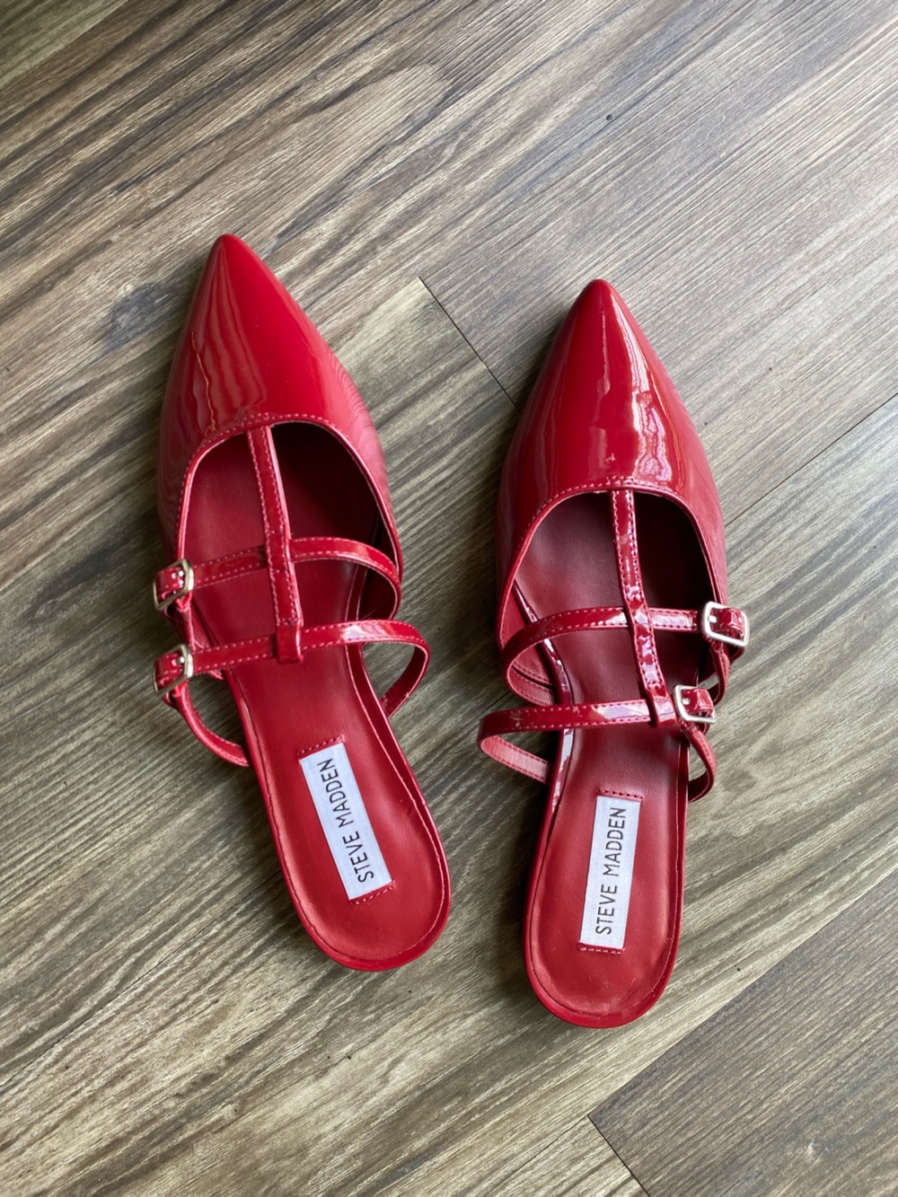 Steve Madden Red Patent Pointed-Strap Flats